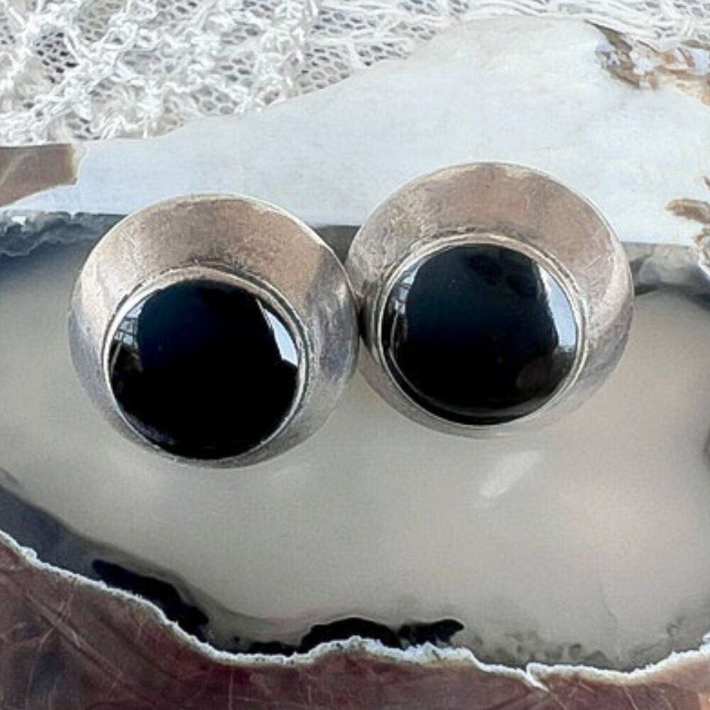 Vintage Sterling Silver & Black Earrings